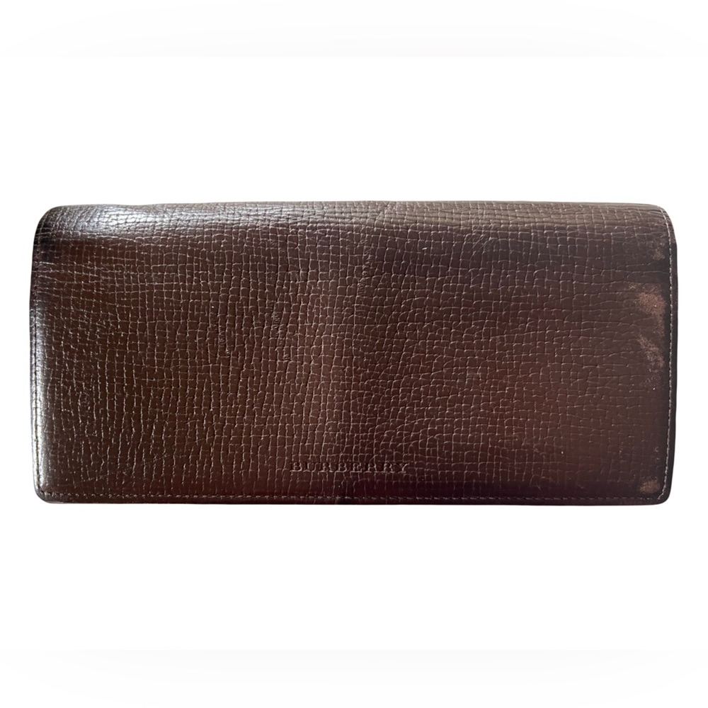 Burberry Brown Leather Bi-Fold Long Wallet with Zip Coin Pouch Nova Check Accent - Picture 5 of 10